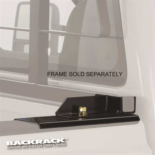 RealTruck Backrack headache rack installation hardware for 2015-2026 Ford F150 pickup truck, shown with mounting components.