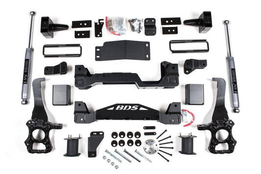 BDS Suspension 6-inch lift kit with NX2 shocks installed on a 2015-2020 Ford F-150 pickup truck.