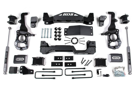 BDS Suspension 6-inch lift kit with NX2 shocks installed on a 2021-2026 Ford F-150 4WD pickup truck.