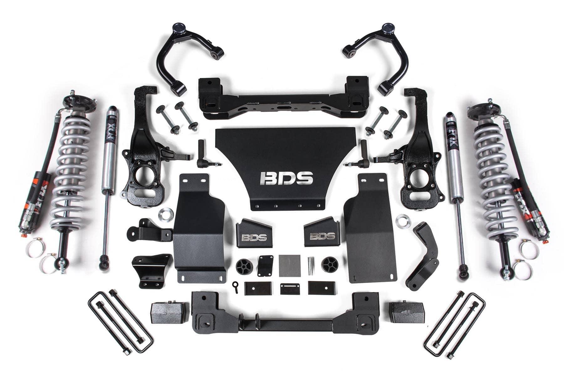BDS Suspension 4-inch lift kit for 2019-2024 Chevy Silverado 1500, excluding AT4, Denali, Trailboss, and ZR2 models, with lifted truck image