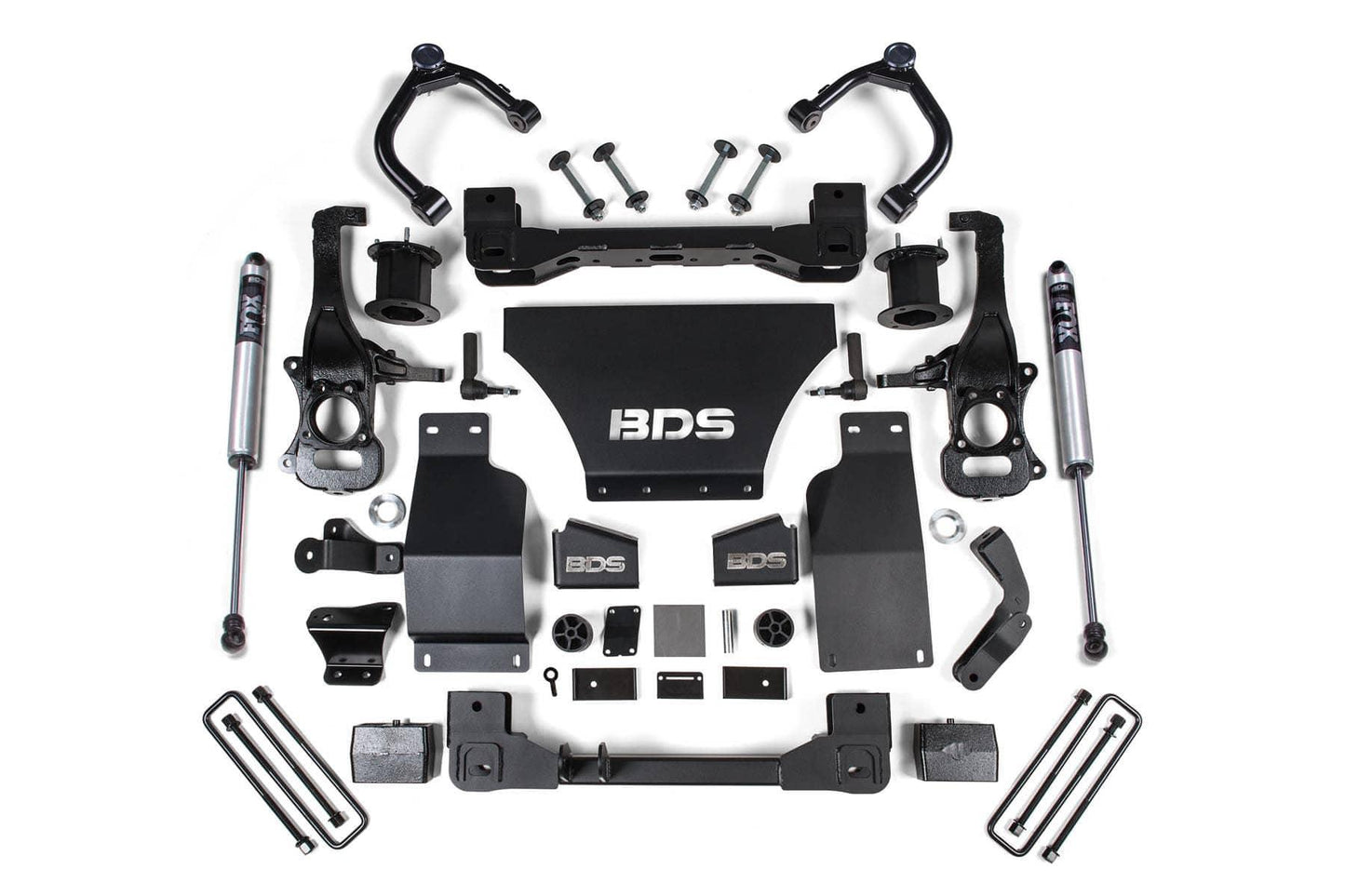 BDS Suspension 4-inch lift kit for 2019-2024 Chevy Silverado 1500 trucks, showing lifted truck with off-road tires and suspension components.