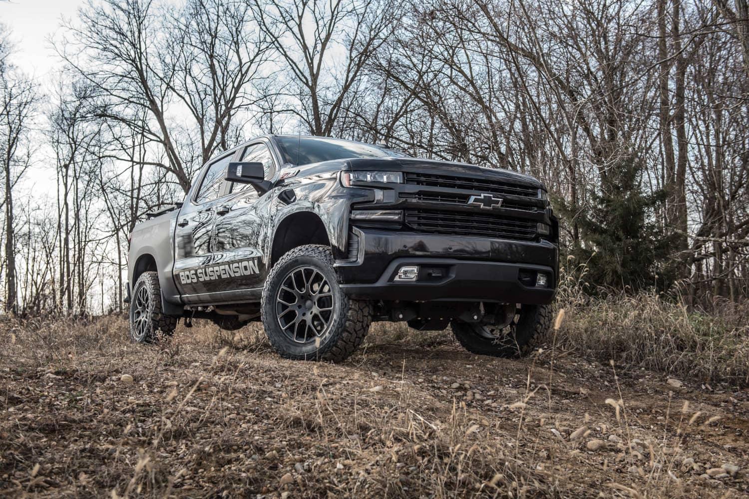 BDS Suspension 4-inch lift kit for 2019-2024 Chevy Silverado 1500 trucks with 4.3L, 5.3L, or 6.2L engines, excluding AT4 models
