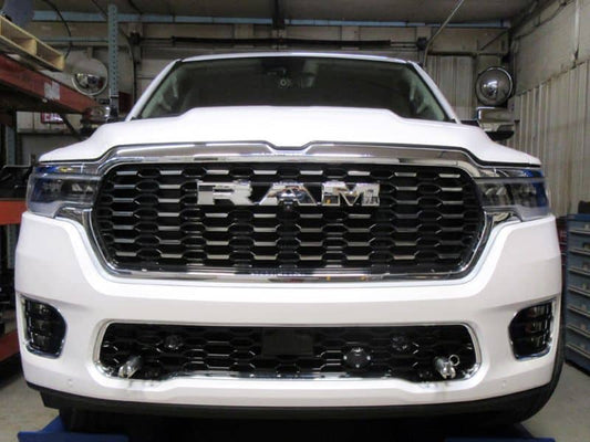 Blue Ox baseplate for 2025-2026 RAM 1500 Tungsten tow bar, showing the sturdy mounting points and hardware.