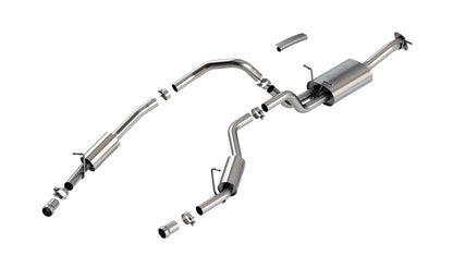 Borla S-Type exhaust system for 2025 Ram 1500 with 5'7" or 6'4" bed, 3.0L engine, showing polished exhaust pipes