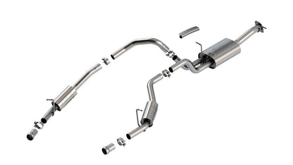 Borla Atak exhaust system for 2025-2026 Ram 1500 with 5'7" or 6'4" bed, 3.0L engine, showing polished exhaust tips.