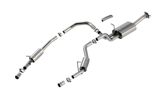 Borla Atak exhaust system for 2025-2026 Ram 1500 with 5'7" or 6'4" bed, 3.0L engine, showing polished exhaust tips.