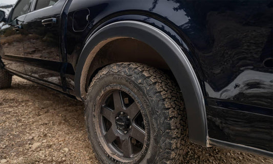Bushwacker Fender Flares for Ford F150 18-20, set of four, black plastic with textured finish, designed for wheel arch protection