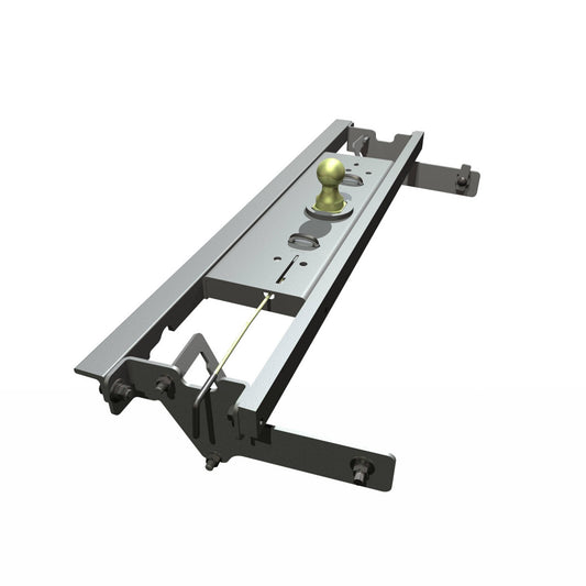 B&W gooseneck hitch for 2007-2018 GM 1500 trucks with 5.5 or 6.5-foot bed, shown installed on a pickup truck.