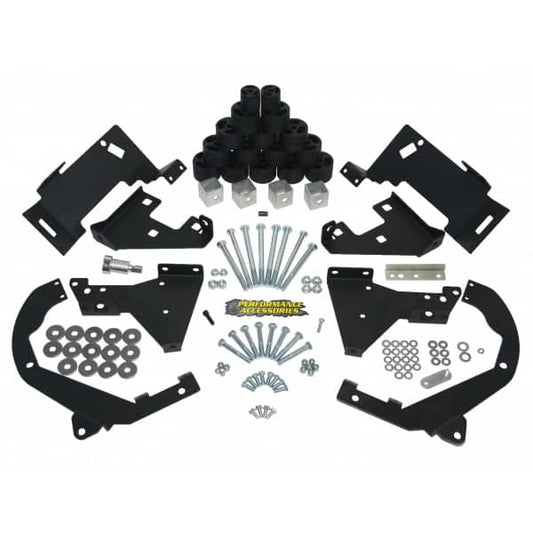 Daystar Body Lift Kit for 2014-2015 Chevrolet Silverado 1500, showing the lifted body and installation components.