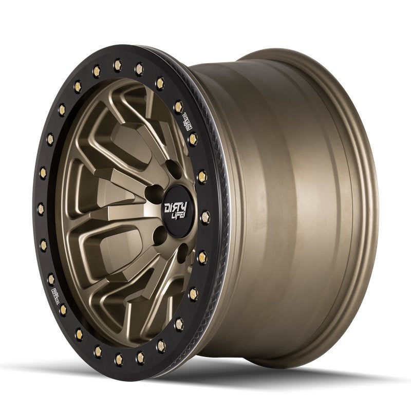 Dirty Life DT-1 9303 satin bronze 17x9 wheel with 5-127 bolt pattern, -12mm offset, 78.1mm center bore, by 4X4 Wavers.
