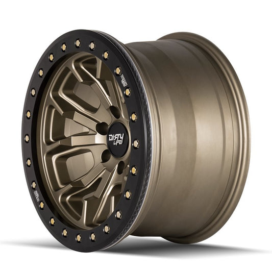 Dirty Life DT-1 9303 satin bronze 17x9 wheel with 5-127 bolt pattern, -12mm offset, 78.1mm center bore, by 4X4 Wavers.