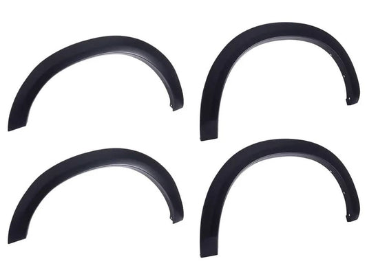 EGR OEM look fender flares for 2018-2020 Ford F150, durable black plastic, designed to enhance truck's rugged appearance.