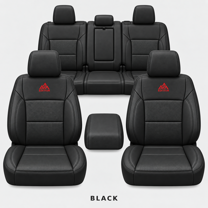 Ford F-150 and Super Duty seat covers in Black leather by OFFactory, OEM-style made-to-order set.