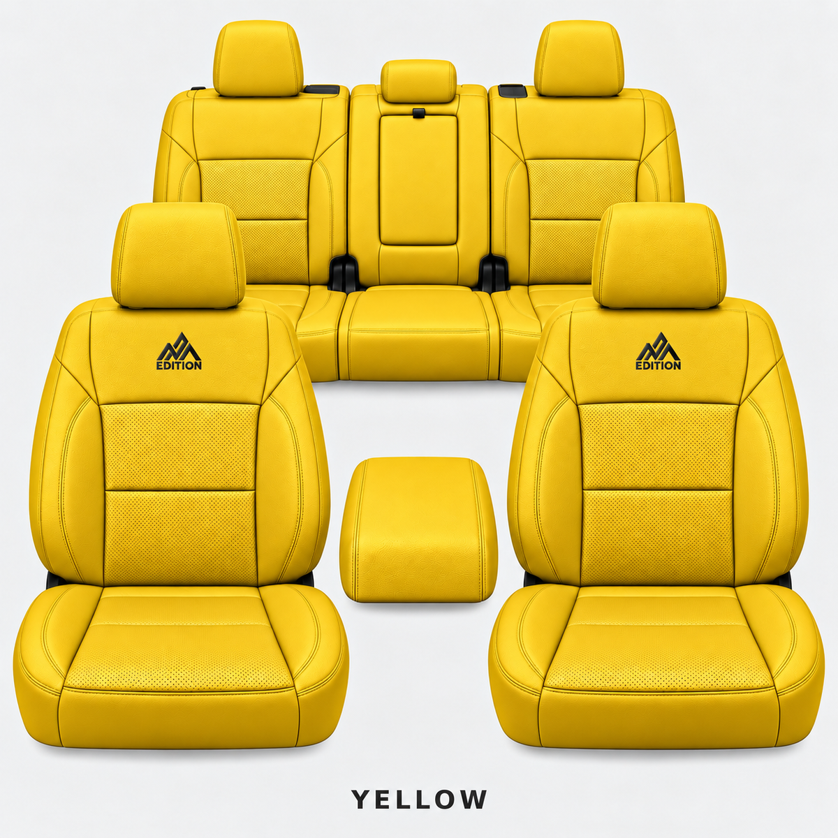 Ford F-150 and Super Duty seat covers in Yellow leather by OFFactory, OEM-style made-to-order set.