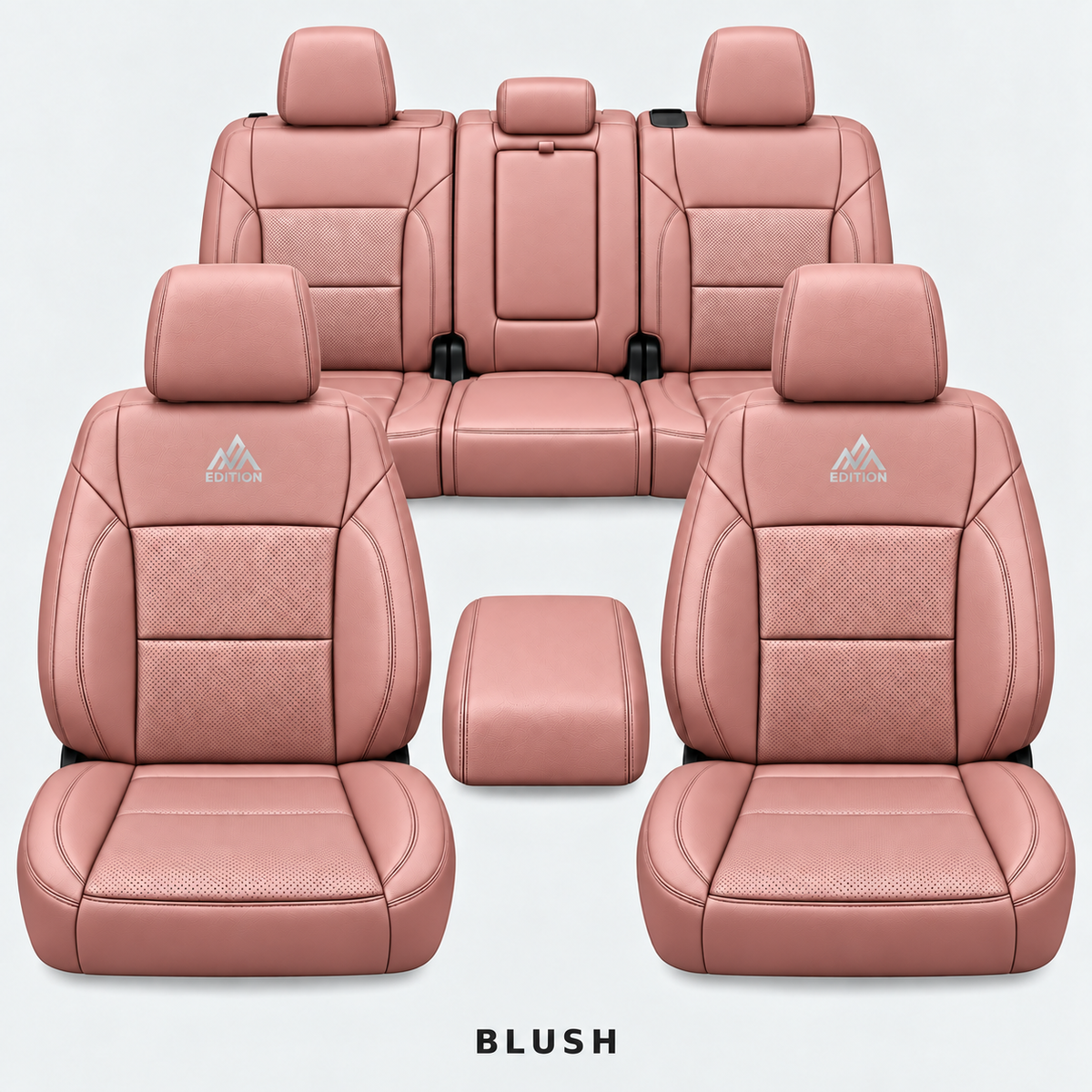 Ford F-150 and Super Duty seat covers in Blush leather by OFFactory, OEM-style made-to-order set.