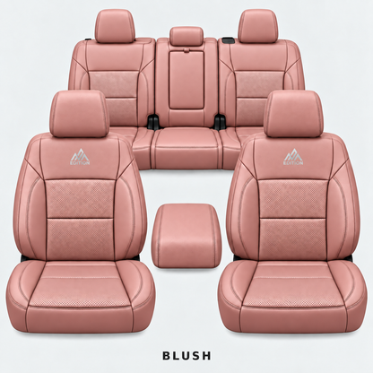 Ford F-150 and Super Duty seat covers in Blush leather by OFFactory, OEM-style made-to-order set.