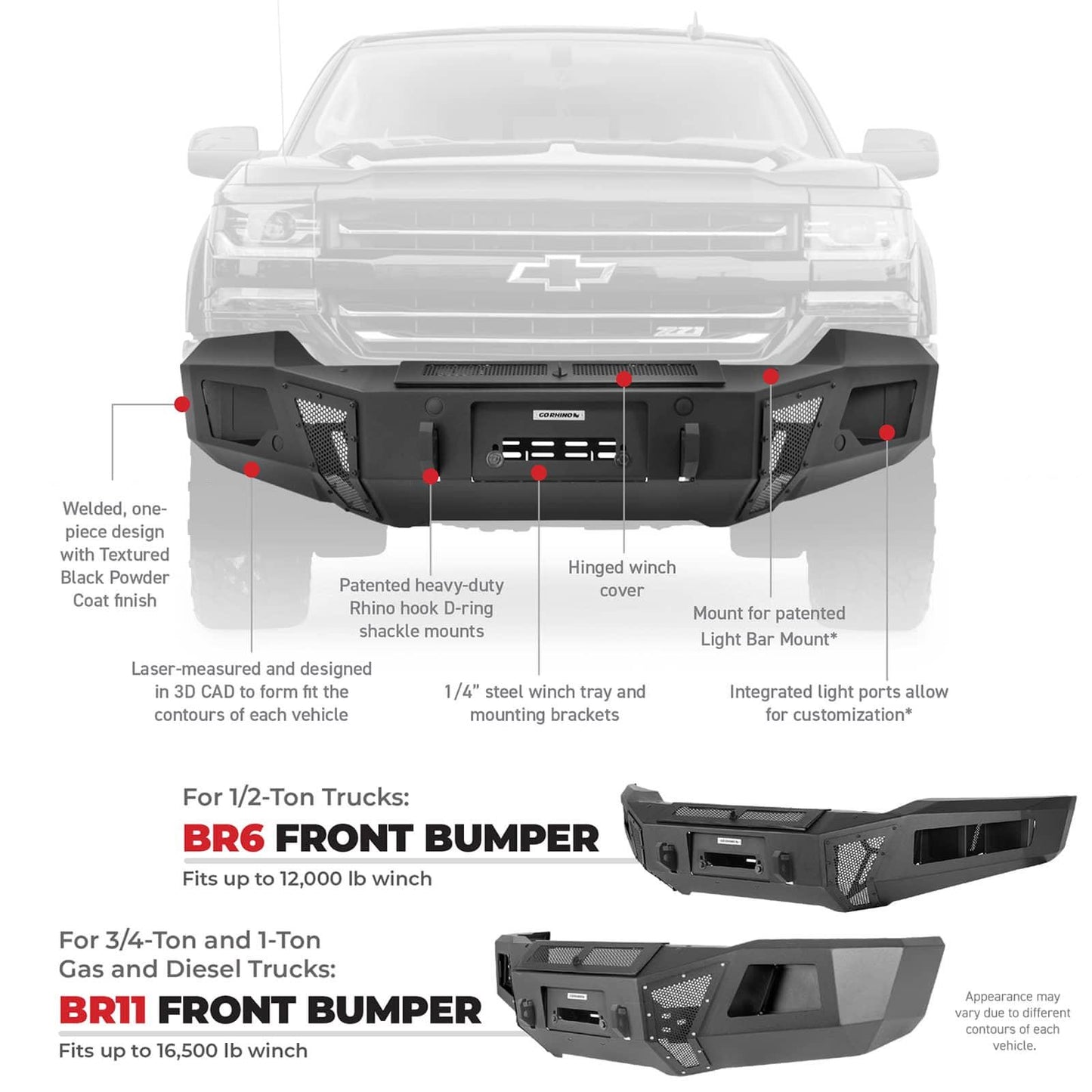 Go Rhino BR6 front bumper installed on a 2013-2018 RAM 1500 or 2019-2024 RAM 1500 Classic pickup truck, showcasing durable construction and design.