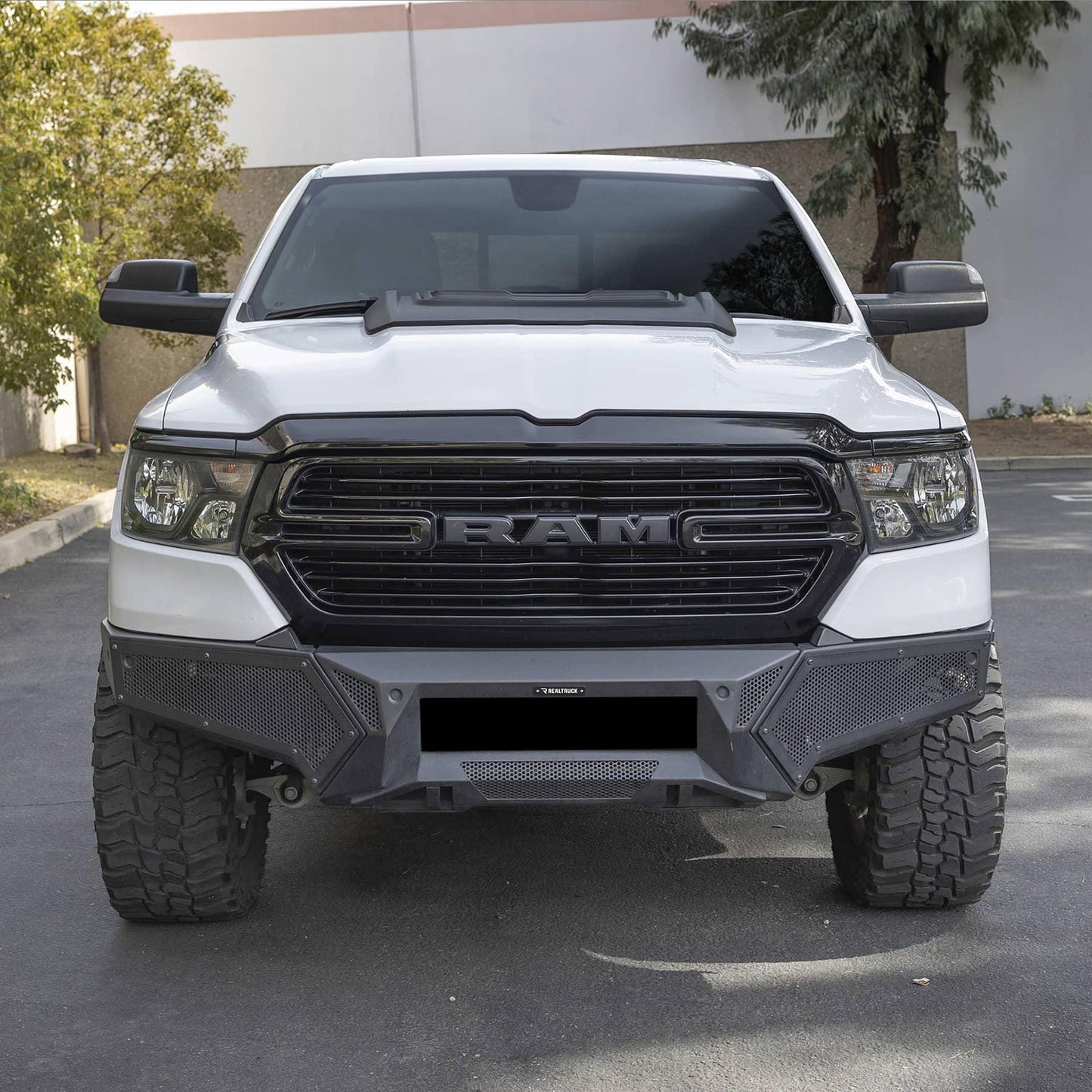 Go Rhino front bumper for 2019-2024 Ram 1500 trucks, rugged steel design with mounting hardware visible in the image.