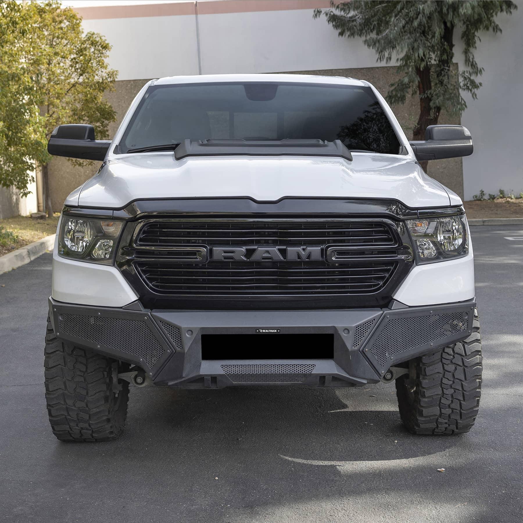 Go Rhino front bumper for 2019-2024 Ram 1500 trucks, rugged steel design with mounting hardware visible in the image.