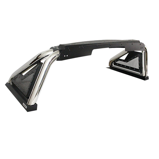 Go Rhino Sport Bar 2.0 bed bar for 2019-2026 GMC Sierra/Silverado 1500 in silver, showing the sleek metal design on the truck bed