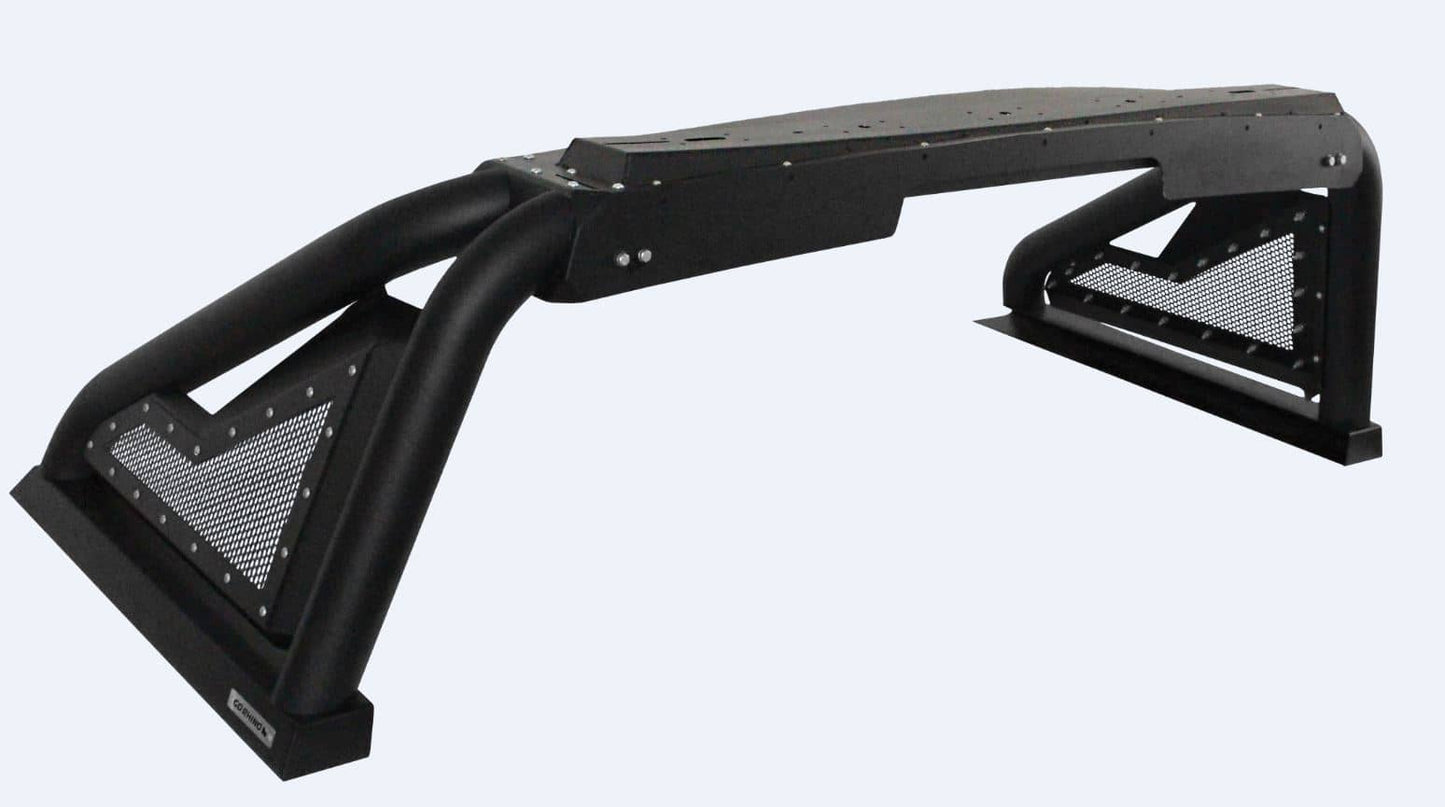 Go Rhino Bed Bars Sport Bar 2.0 for RAM 1500 and GM HD trucks, mounted on truck bed sides with a sleek metallic finish.