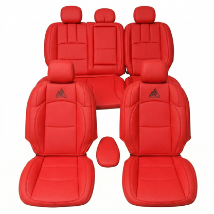 Black custom leather seat cover with detailed stitching by OFFactory.