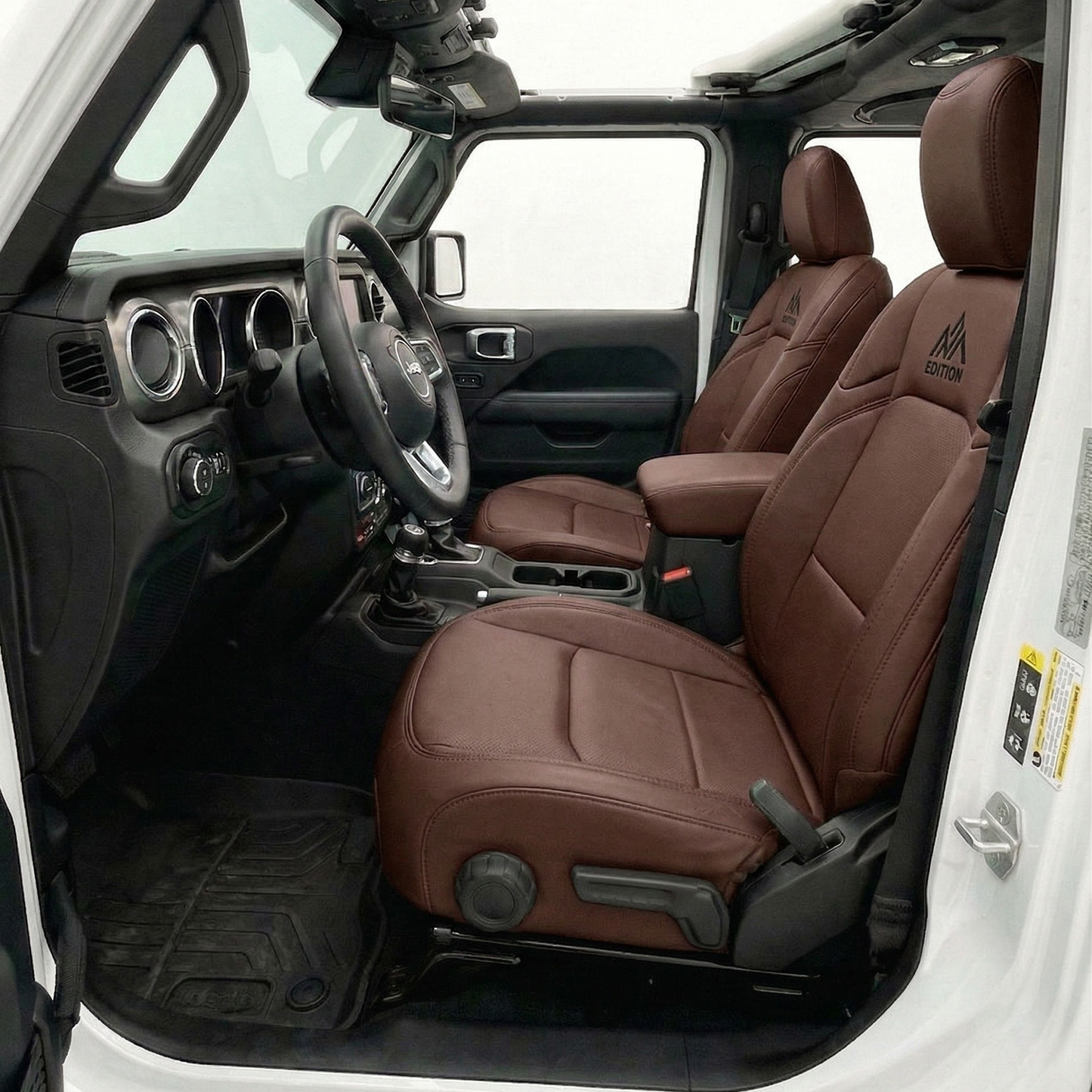 OFFactory custom leather seat cover, textured black leather with detailed stitching.