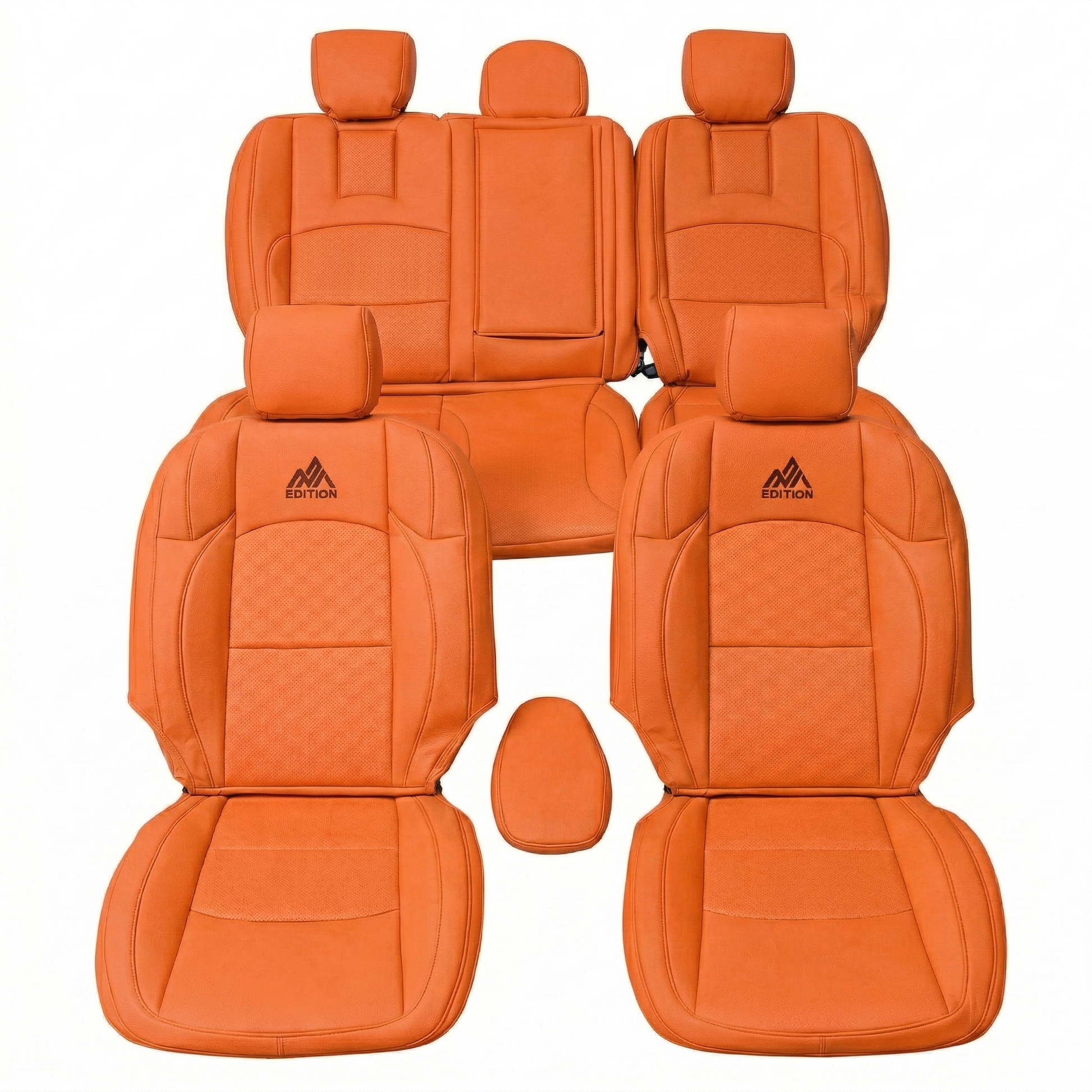 Close-up of black custom leather upholstery on seats by OFFactory.