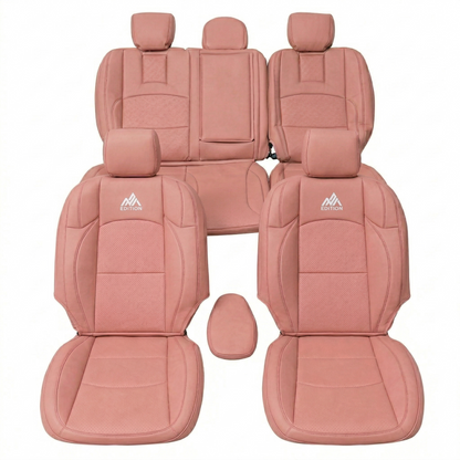 Custom leather seat covers fitted on vehicle seats by OFFactory.
