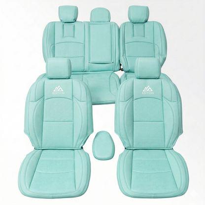 Custom leather seat covers installed on front seats by OFFactory.