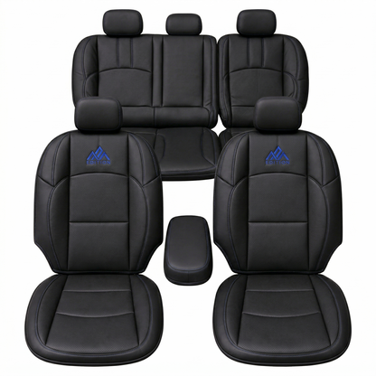 OFFactory custom leather seat covers, fitted front seats with detailed stitching.