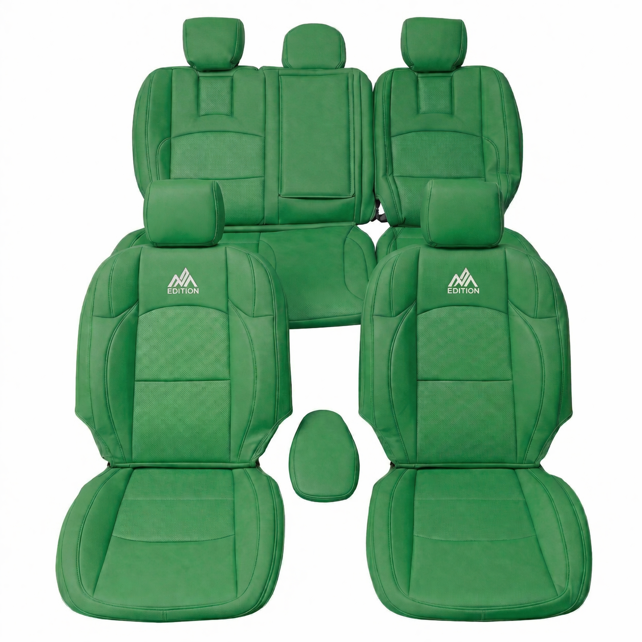 Green custom leather seat cover set for Jeep by OFFactory.