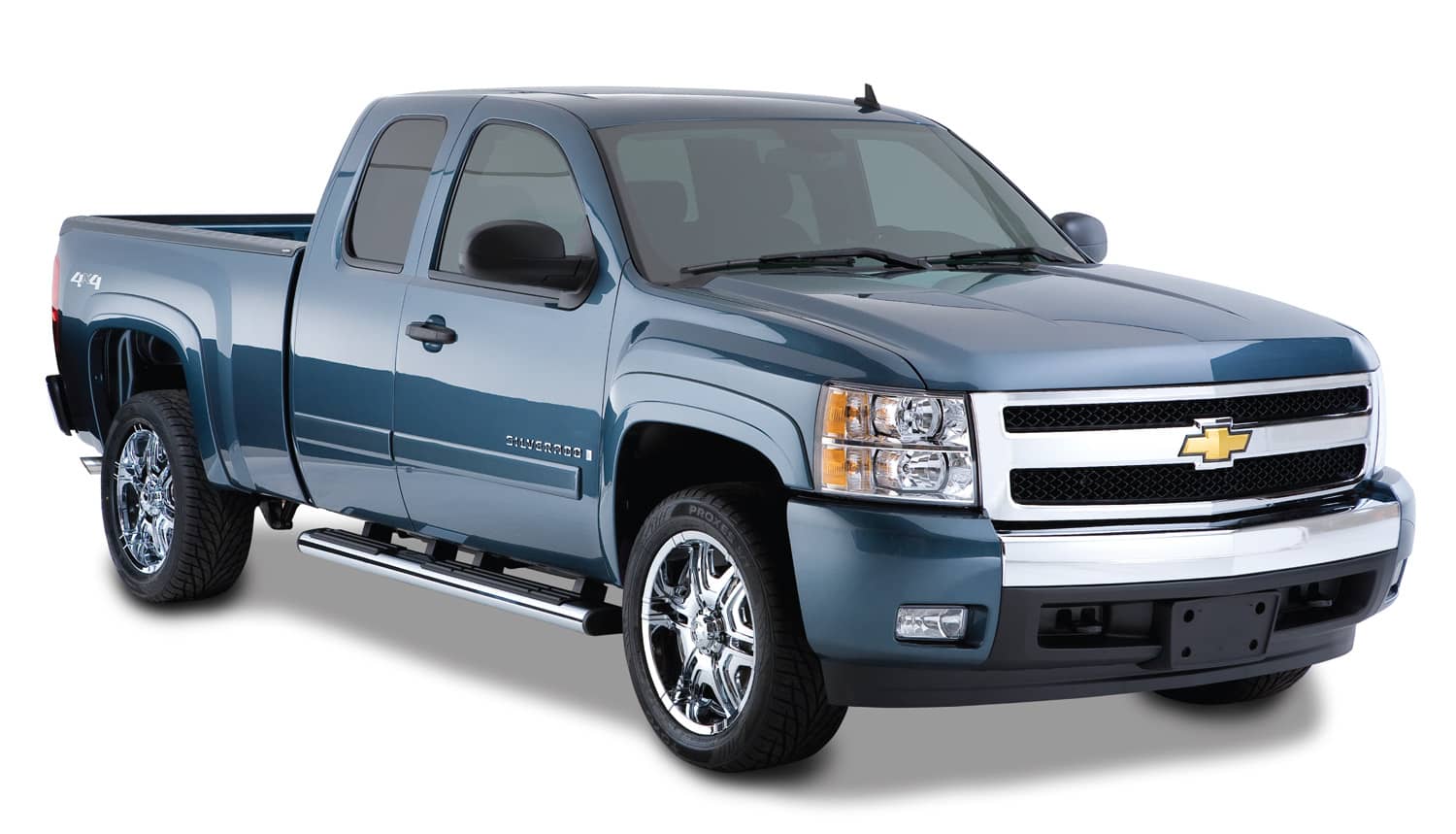 Husky Liners OE Style Flares for Chevy Silverado 1500 and HD trucks, 6.5 and 8-foot bed, black fender flares on vehicle