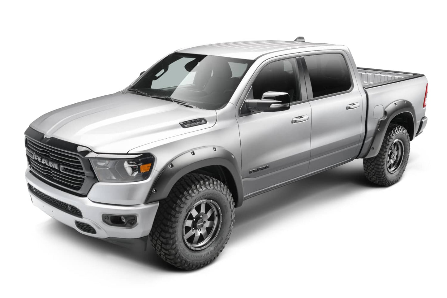 Husky Liners pocket style fender flares for 2019-2024 RAM 1500 trucks, excluding Rebel and TRX models, shown in black.