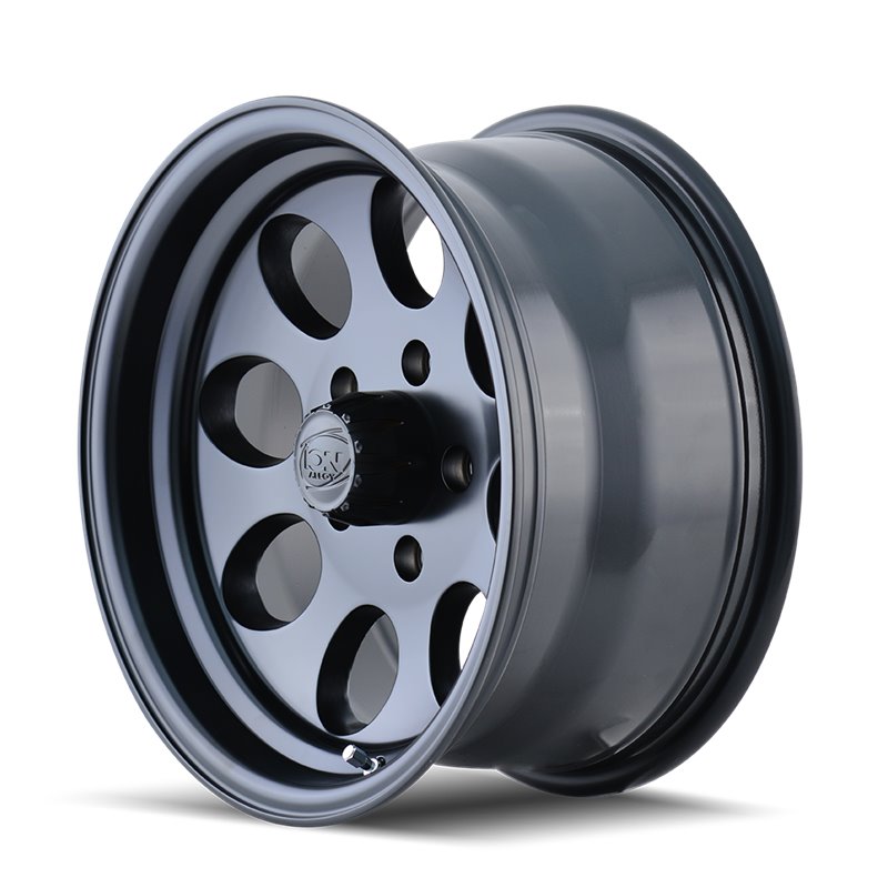 4X4 WAVERS ION 171 matte black 17x9 inch wheel with 5-127 bolt pattern and -12mm offset, shown from the side.