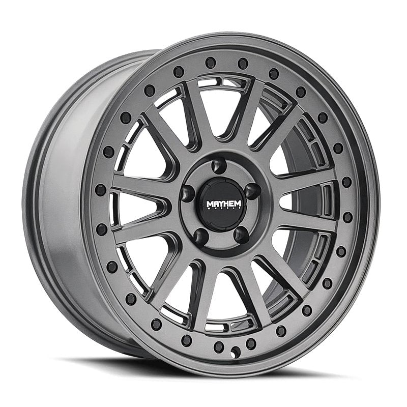 4x4 Wavers Mayhem Compass 8305 matte gunmetal wheel with black bolt, 20x9 inch, 5-127 bolt pattern, 78.1mm offset, 0mm backspacing
