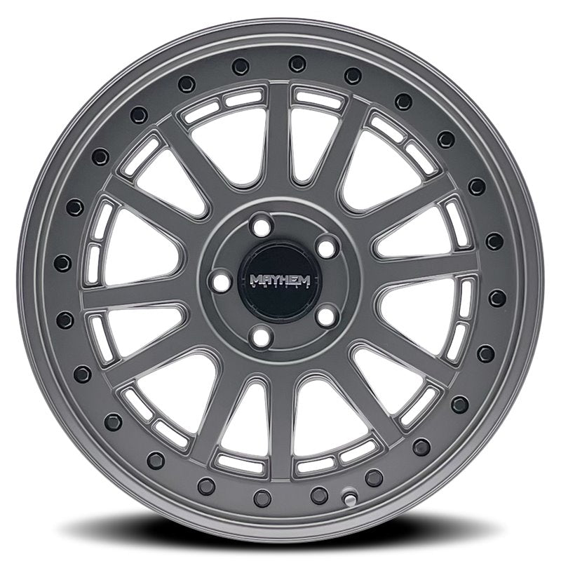 4x4 Wavers Mayhem Compass 8305 matte gunmetal alloy wheel with black bolt, 20x9 inches, 5-127 bolt pattern, 78.1mm backspacing