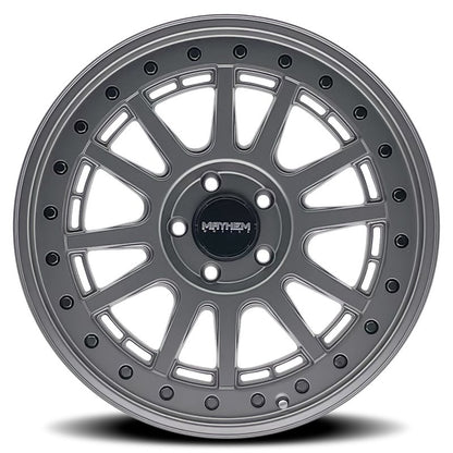 4x4 Wavers Mayhem Compass 8305 matte gunmetal alloy wheel with black bolt, 20x9 inches, 5-127 bolt pattern, 78.1mm backspacing