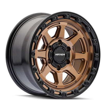 Mayhem Ridgeline 8306 satin bronze 17x8.5 inch alloy wheel with 5-127 bolt pattern and -6mm offset, by 4X4 Wavers