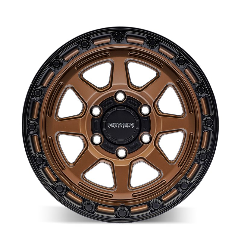MAYHEM RIDGELINE 8306 satin bronze 17x8.5 inch off-road wheel with 5-127 bolt pattern and -6mm offset, by 4X4 WAVERS.