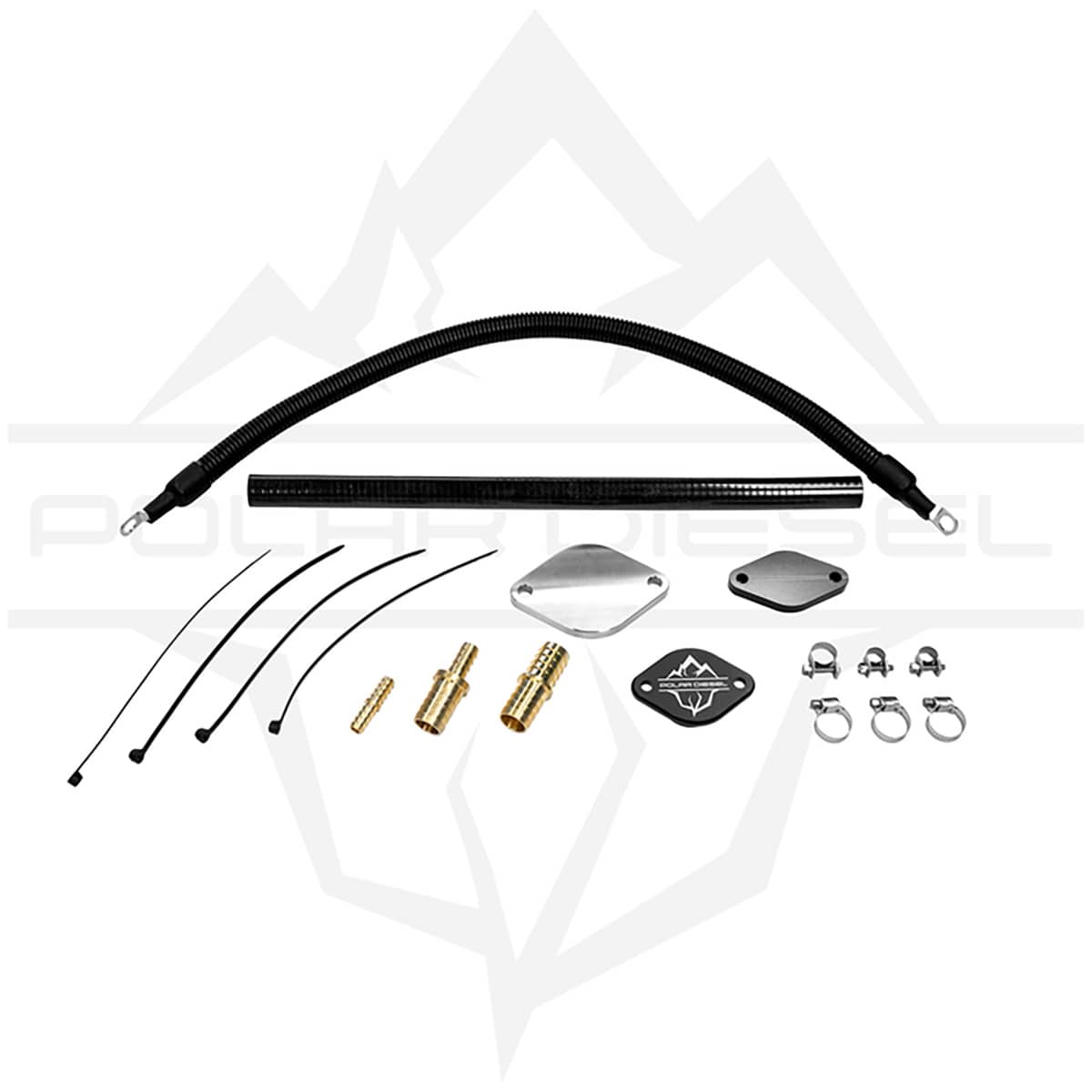 Polar EGR delete kit for 2019-2025 GM 1500, Tahoe, Suburban, Yukon 3.0L diesel engine, showing the EGR cooler upgrade components.