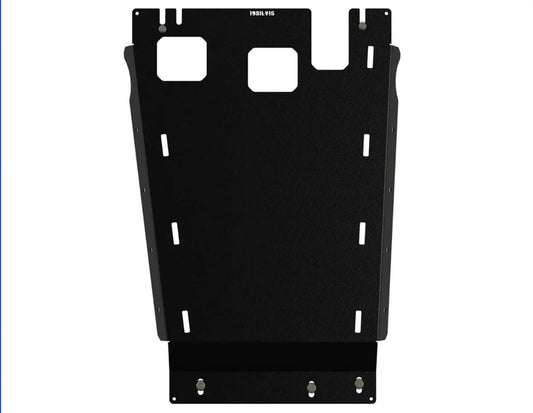 RCI transmission skid plate for 2019-present Silverado, 10-gauge steel with black powder coat finish, designed to protect the transmission.