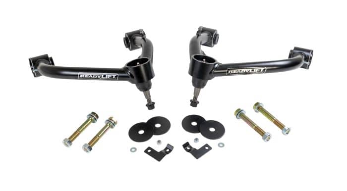 ReadyLift upper control arms for 2019-2024 GM Silverado 1500, durable automotive suspension parts in black finish.