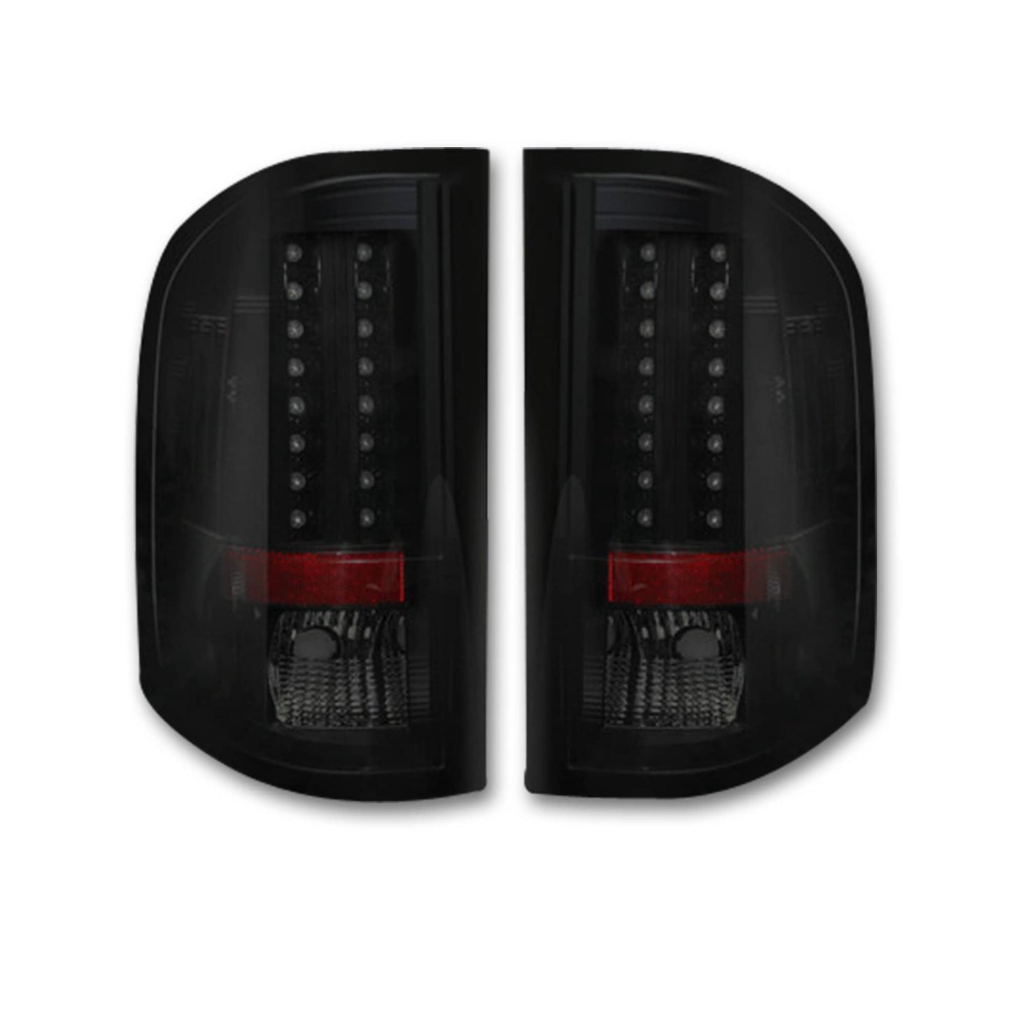 Recon LED tail lights for 2007-2013 Chevy Silverado 1500 and 2007-2014 HD truck, showing black housing and clear lenses.