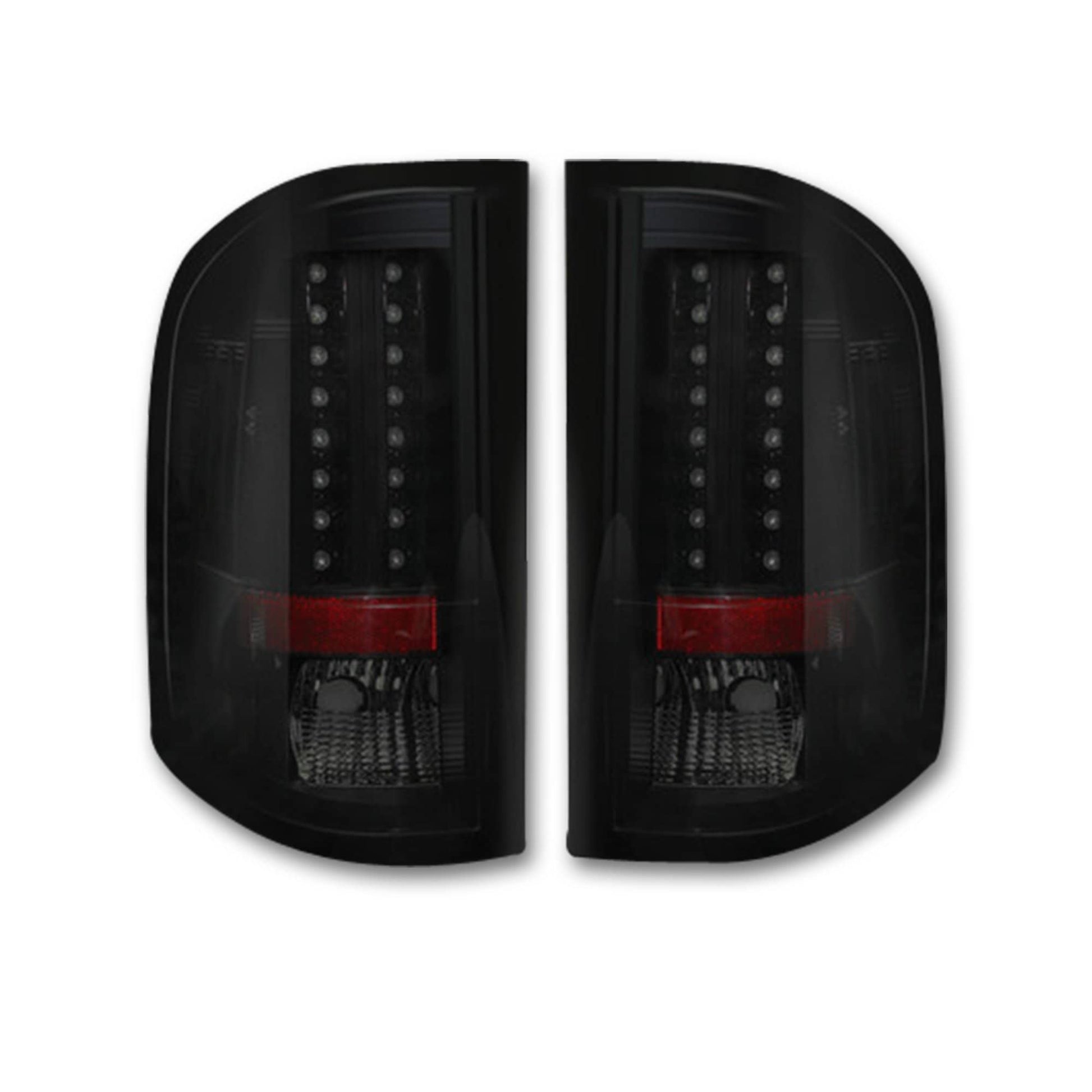 Recon LED tail lights for 2007-2013 Chevy Silverado 1500 and 2007-2014 HD truck, showing black housing and clear lenses.