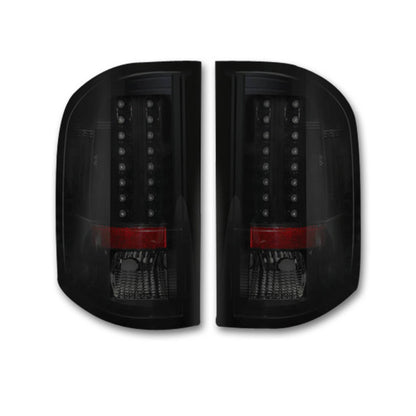Recon LED tail lights for 2007-2013 Chevy Silverado 1500 and 2007-2014 HD truck, showing black housing and clear lenses.