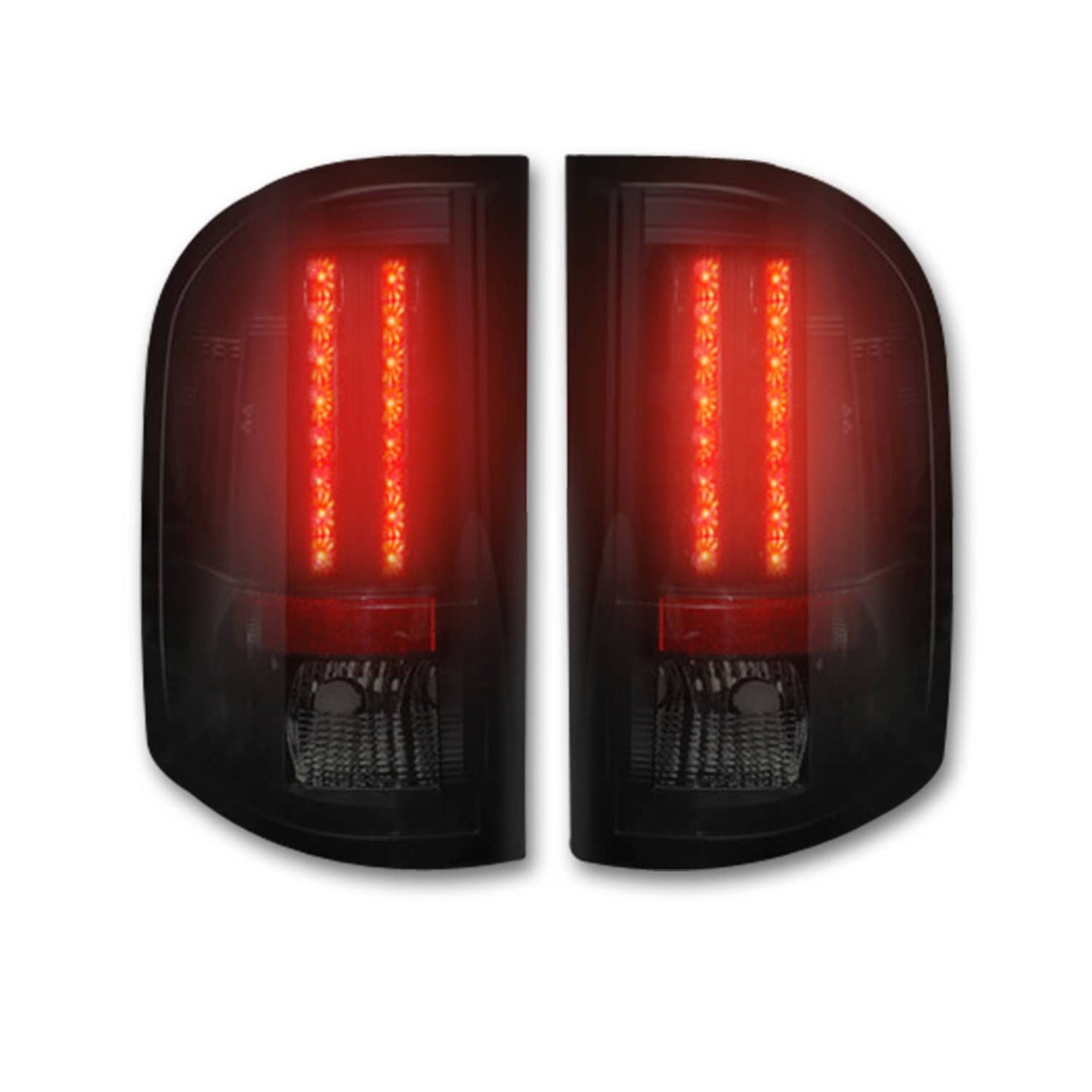 Recon LED T.LIGHT 07-13 Chevy 1500 and 07-14 HD tail lights, black housing, clear lenses, and LED illumination.