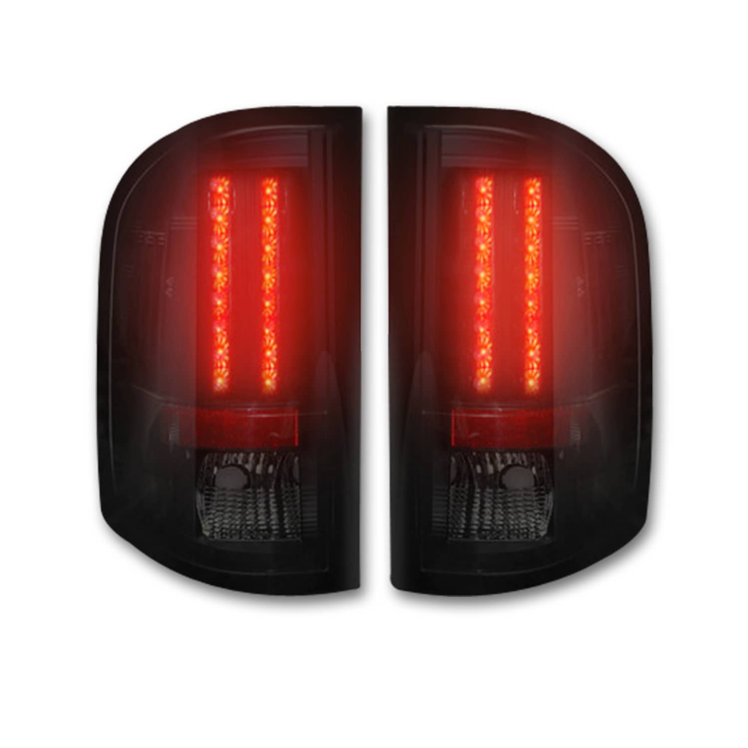 Recon LED T.LIGHT 07-13 Chevy 1500 and 07-14 HD tail lights, black housing, clear lenses, and LED illumination.
