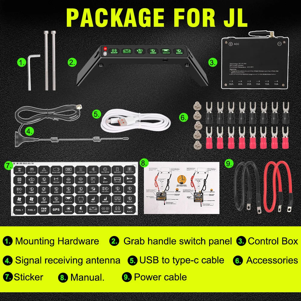 Switch Controller Grab Handle Mounting 6 Gang Switches Panel for Jeep Wrangler JL 2018 2019 2020 2021 2022 2023 - 4X4 WAVERS