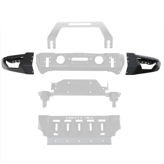 Smittybilt STRYKER front bumper wings for Jeep Wrangler JK, JL, Gladiator, featuring rugged design and metal construction.